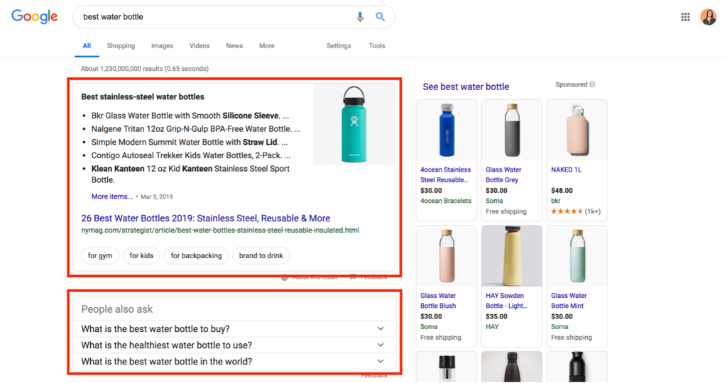 Featured Snippets results 