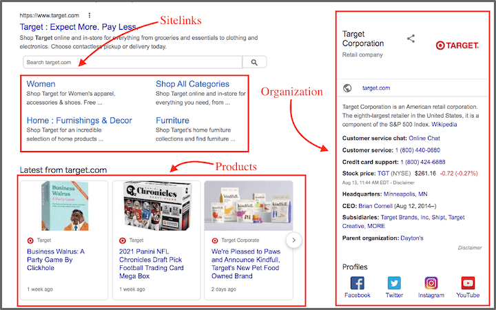 Product markup on search engine result 