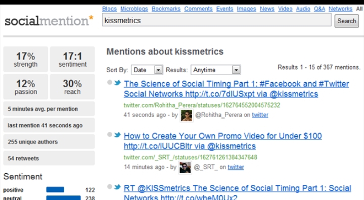 Homepage of social mention search engine 