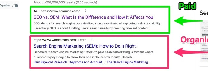 How SEM (Search Engine Marketing) display in search result page