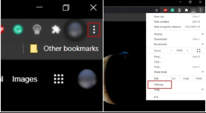 the three-dot menu icon in the top-right corner of the browser window.