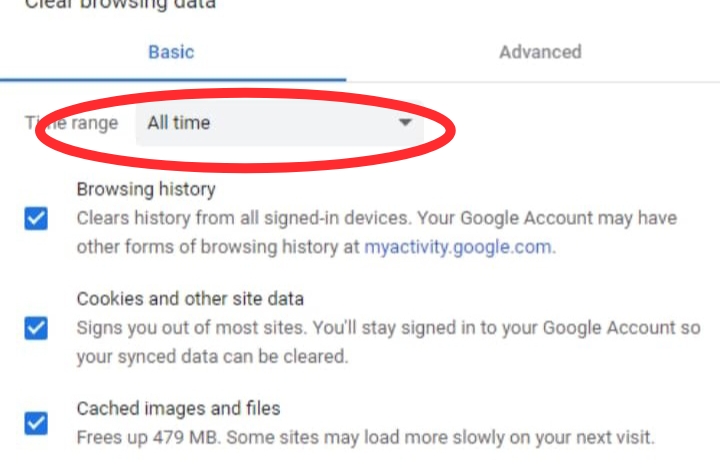 Google chrome "All time" settings 
