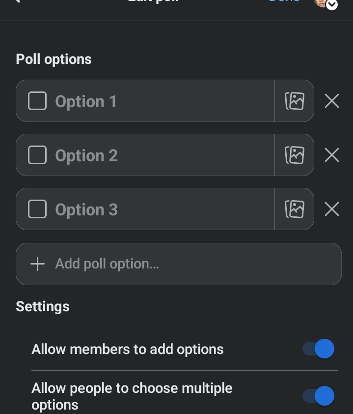 Facebook poll answer options on Facebook business page 