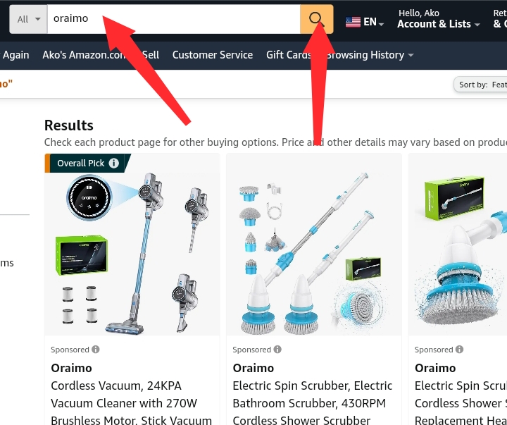 Showing example of Oraimo storefront on Amazon 
