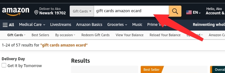 Screenshot of how to use vanilla gift card on amazon 